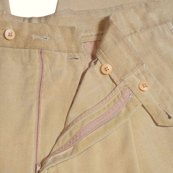 Bugatchi VTG Golden Khaki Silk & Linen Pleated Front Cuffed Trousers Size 40X32 - Picture 3 of 10